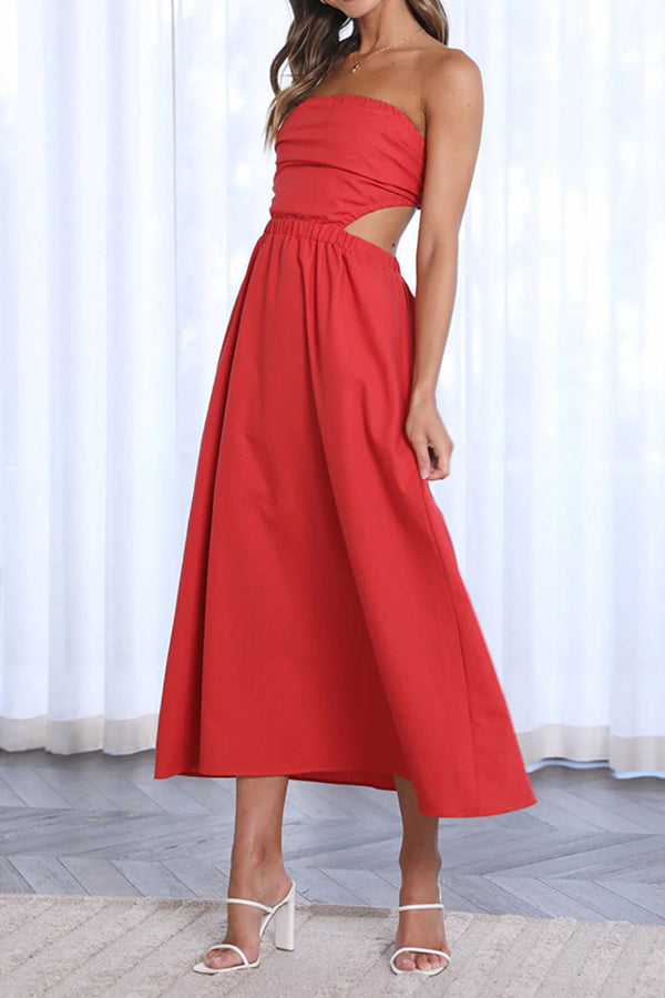 Fun Memories Strapless Pocketed Elastic Waist Midi Dress