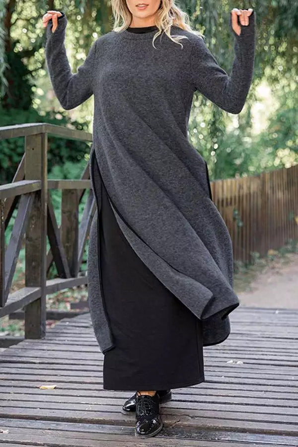 Loose Casual Slit Maxi Sweater Dress