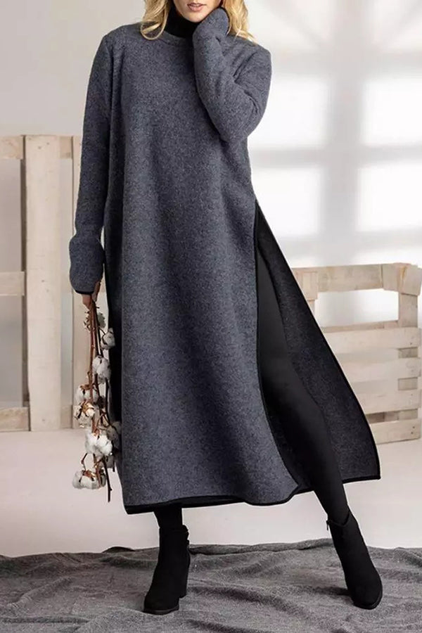 Loose Casual Slit Maxi Sweater Dress