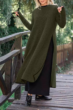 Loose Casual Slit Maxi Sweater Dress