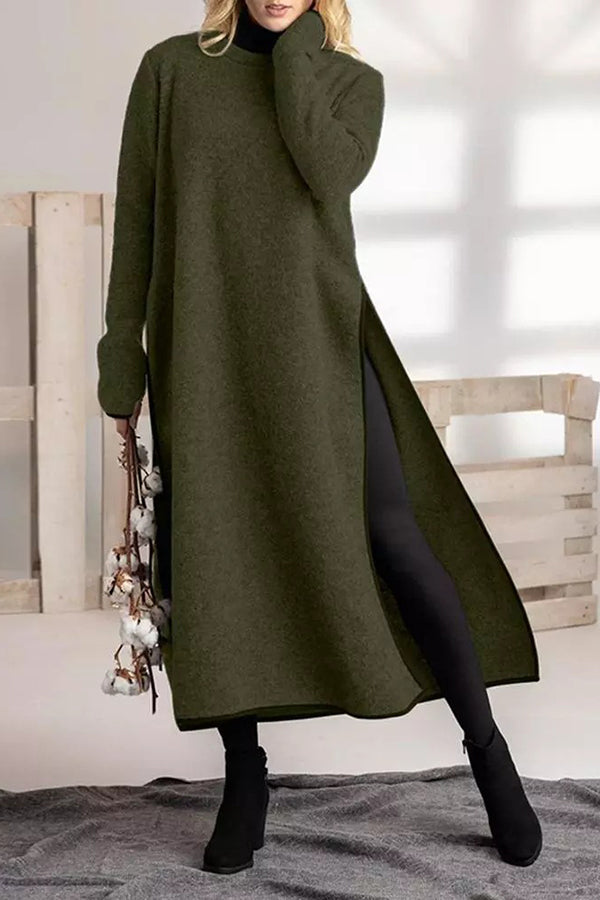 Loose Casual Slit Maxi Sweater Dress