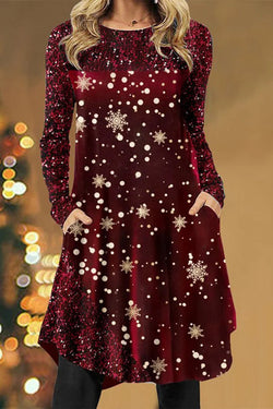 Snowflake Printed Long-Sleeve Comfortable Women?¡¥s Dress