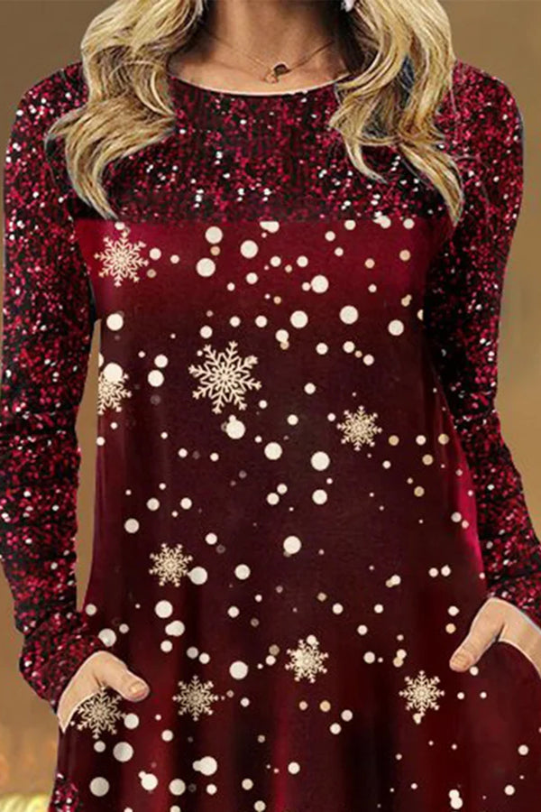 Snowflake Printed Long-Sleeve Comfortable Women?¡¥s Dress