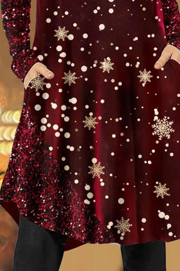 Snowflake Printed Long-Sleeve Comfortable Women?¡¥s Dress