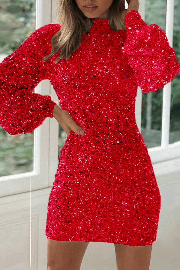 Classic Retro Red Christmas Sequin Evening Dress