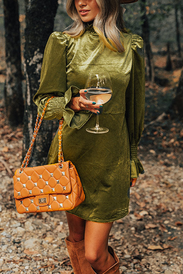 Fashionably Late Velvet Mini Dress in Olive