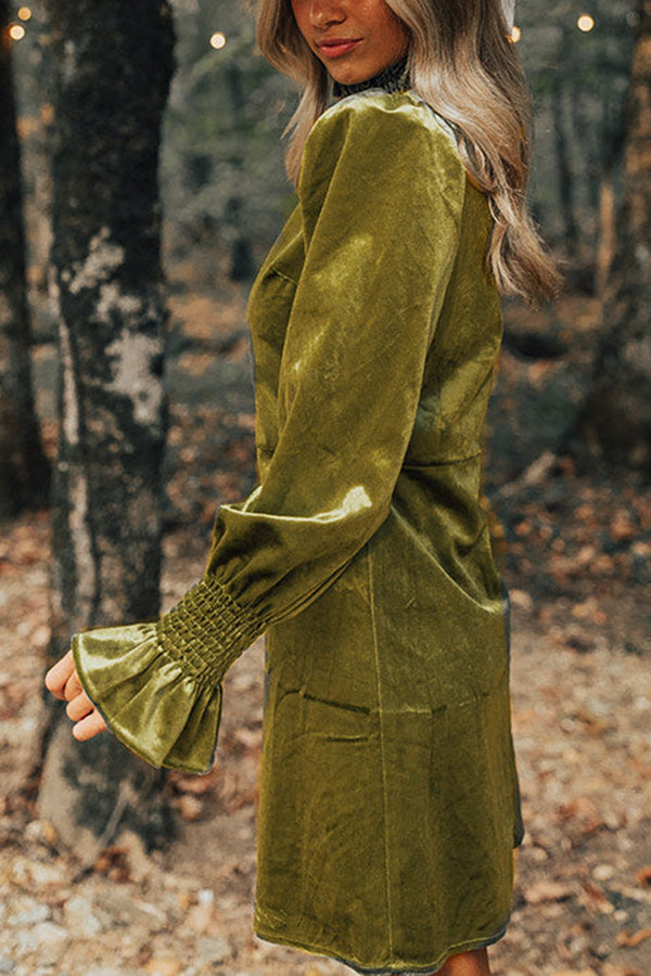 Fashionably Late Velvet Mini Dress in Olive