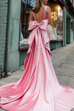 Charming Sweetheart Sheath Pink Prom Dress with Big Bow 