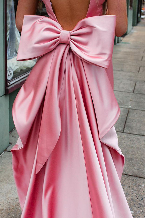 Charming Sweetheart Sheath Pink Prom Dress with Big Bow 