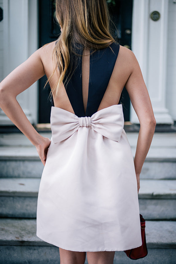 Petite Classic Black and White Bow Dress