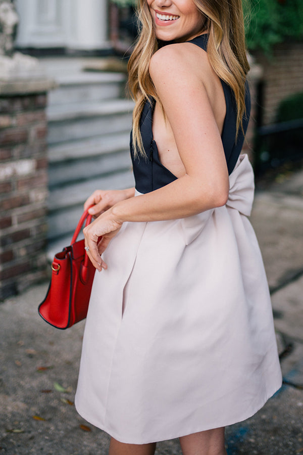 Petite Classic Black and White Bow Dress