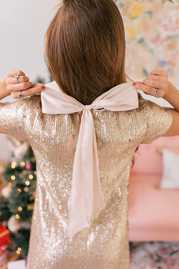 Christmas Elegant Gold Sequin Back Bow Tie Mini Dress