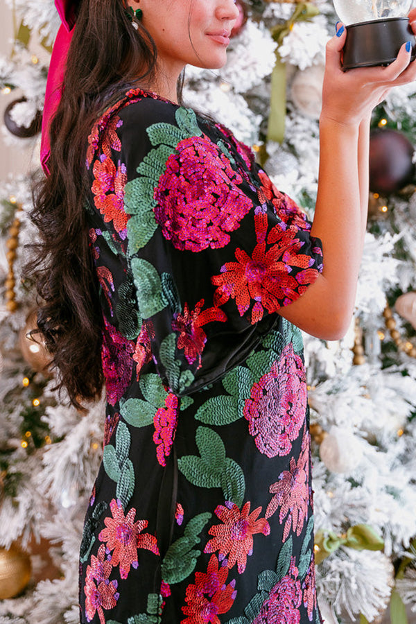 Evelyn Dress in Floral Sequin