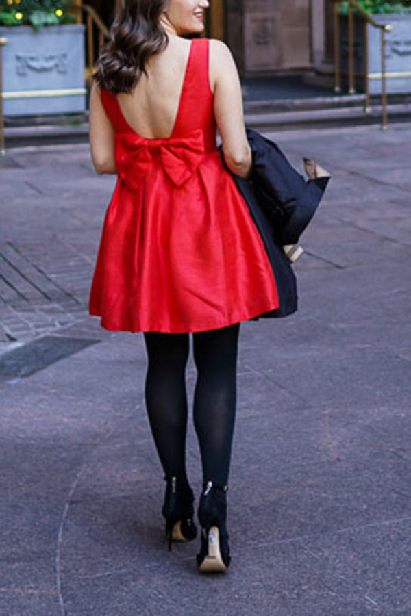 Sleeveless Backless Bow Round Neck Mini Dress