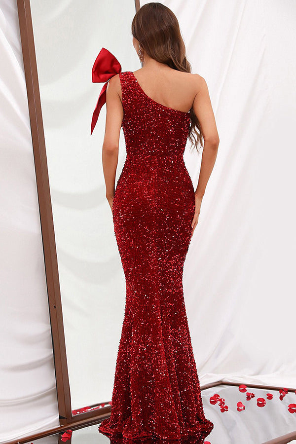 Elegant One Shoulder Prom Dress With A Big Bow