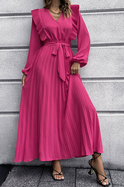 Temperament V-Neck Large Hem Pleated Dress