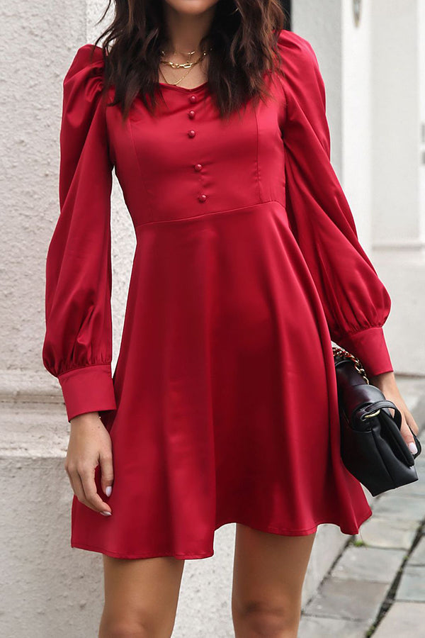 Love Collar Bubble Sleeve French Long Sleeve Dress