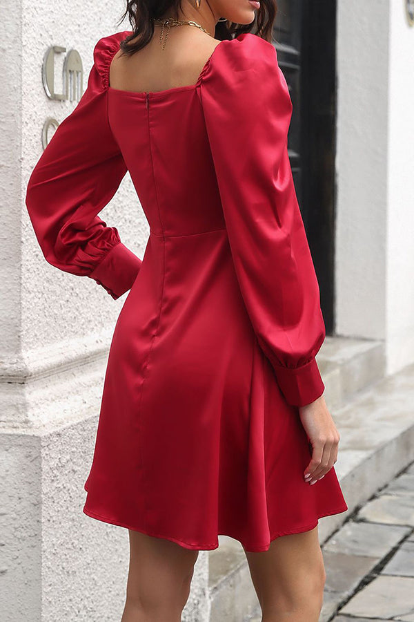 Love Collar Bubble Sleeve French Long Sleeve Dress