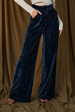 Blue Velvet Wide-Leg Trousers