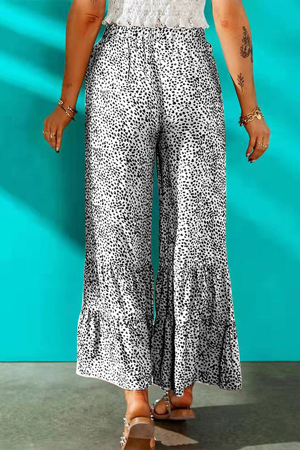 Leopard Print Casual Loose Flared Wide-Leg Pants