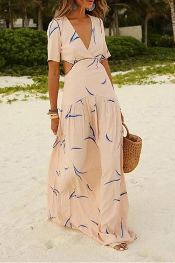 Bohemian Print Cutout Beach Maxi Dress