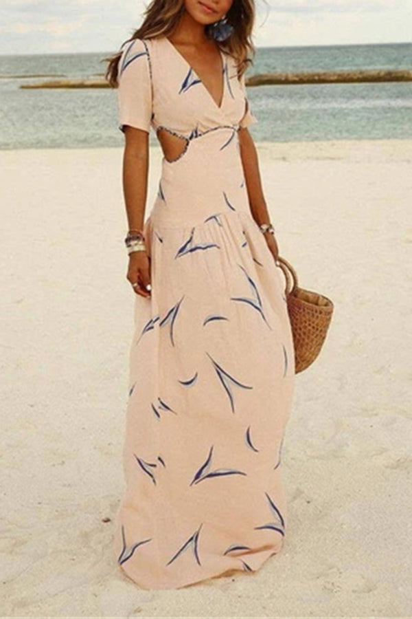 Bohemian Print Cutout Beach Maxi Dress