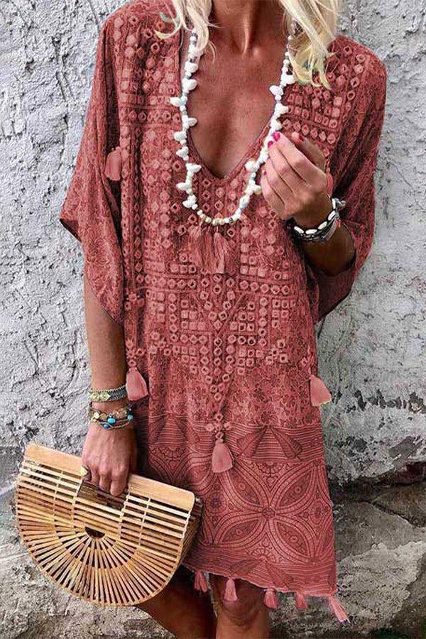 Bohemian V-Neck Print Dress