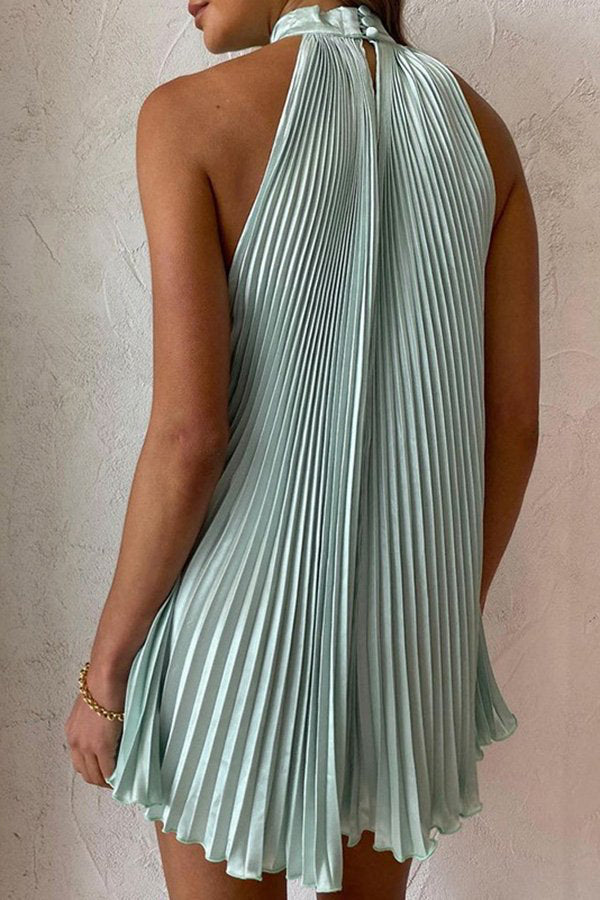 Elegant Halter Pleated Mini Dress