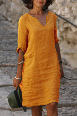 Cotton Linen V-Neck Dress