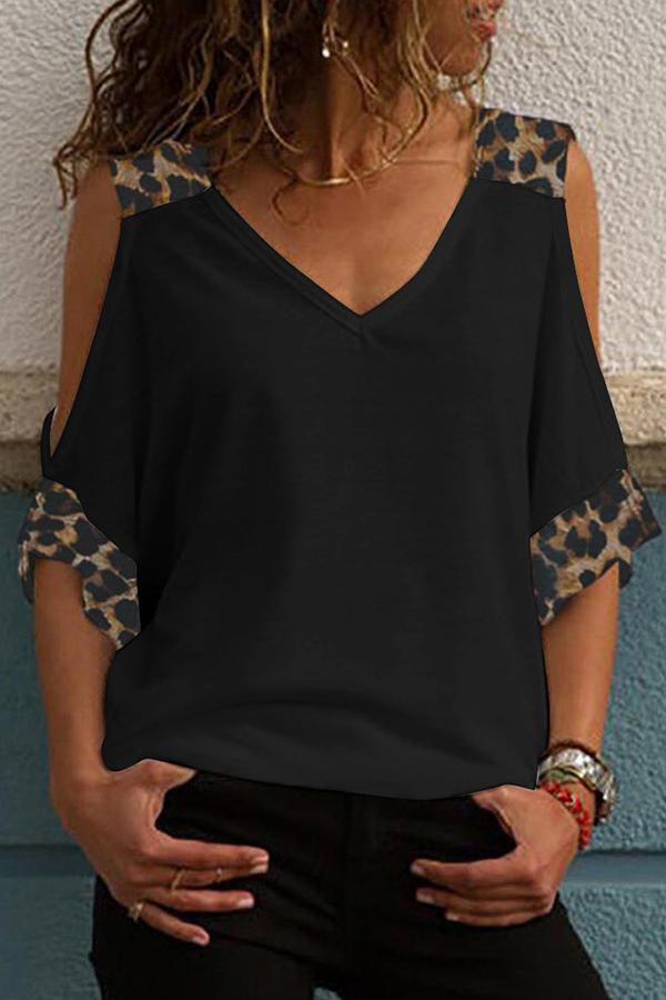 Trendy Leopard Stitching Strapless Shirt