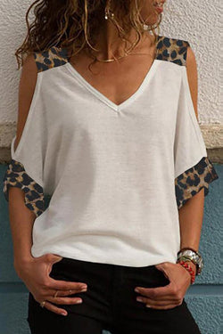 Trendy Leopard Stitching Strapless Shirt