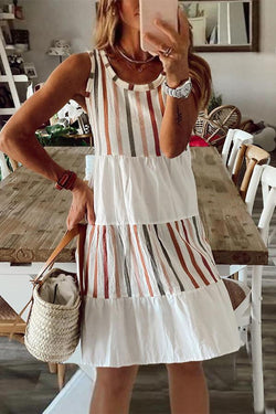 Stylish Striped Print Baggy Sleeveless Dress