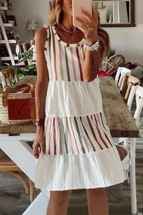 Stylish Striped Print Baggy Sleeveless Dress