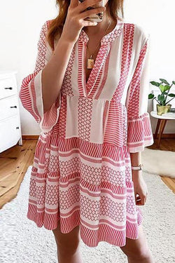 Stylish Geometric Print Candy Color Dress