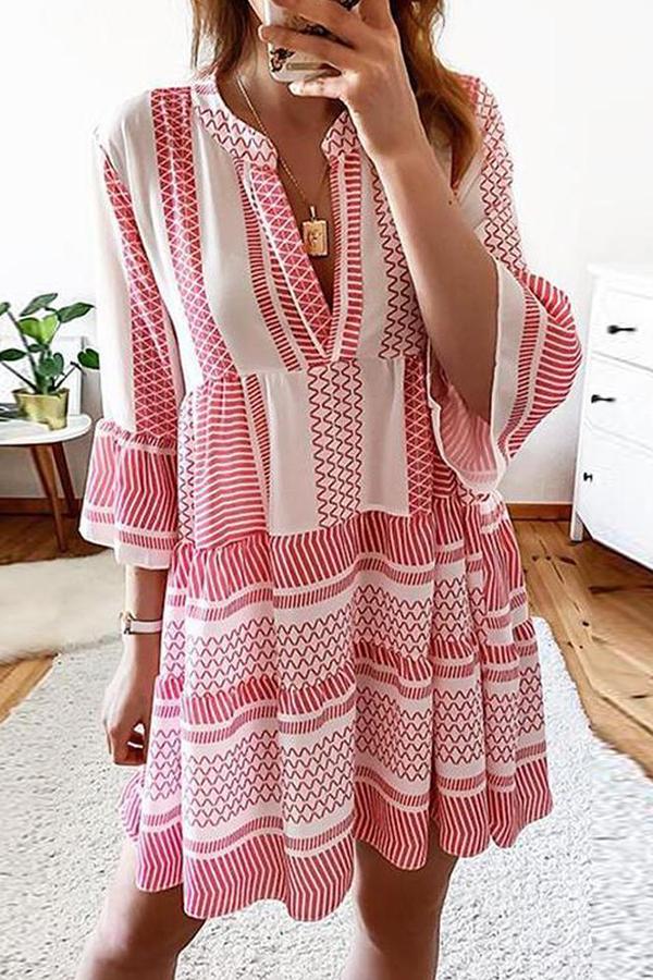 Stylish Geometric Print Candy Color Dress