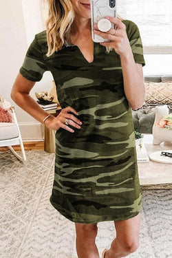 Vanguard Camouflage Print V Neck Dress