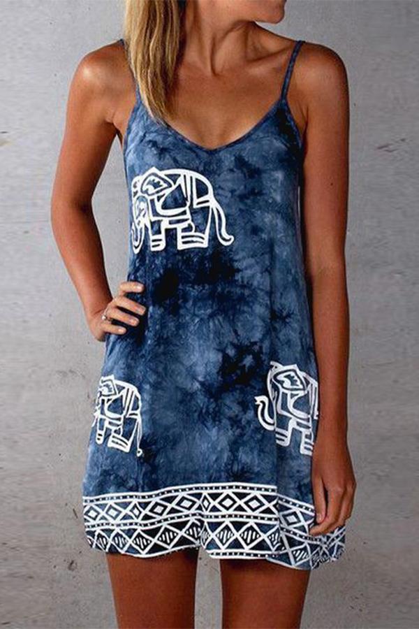 Smart Elephant Geometric Print Sling Dress