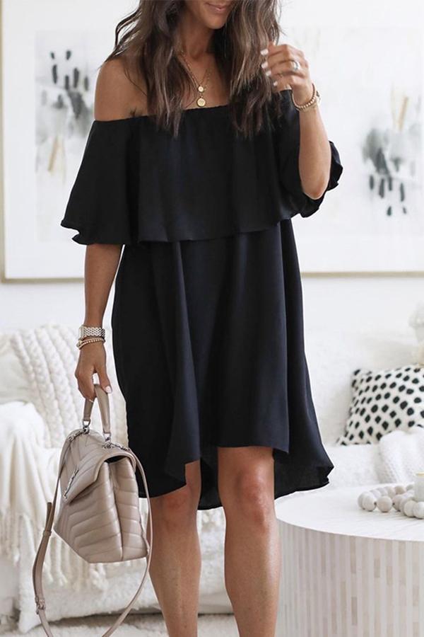 Loose Ruffled Off-the-shoulder Dress