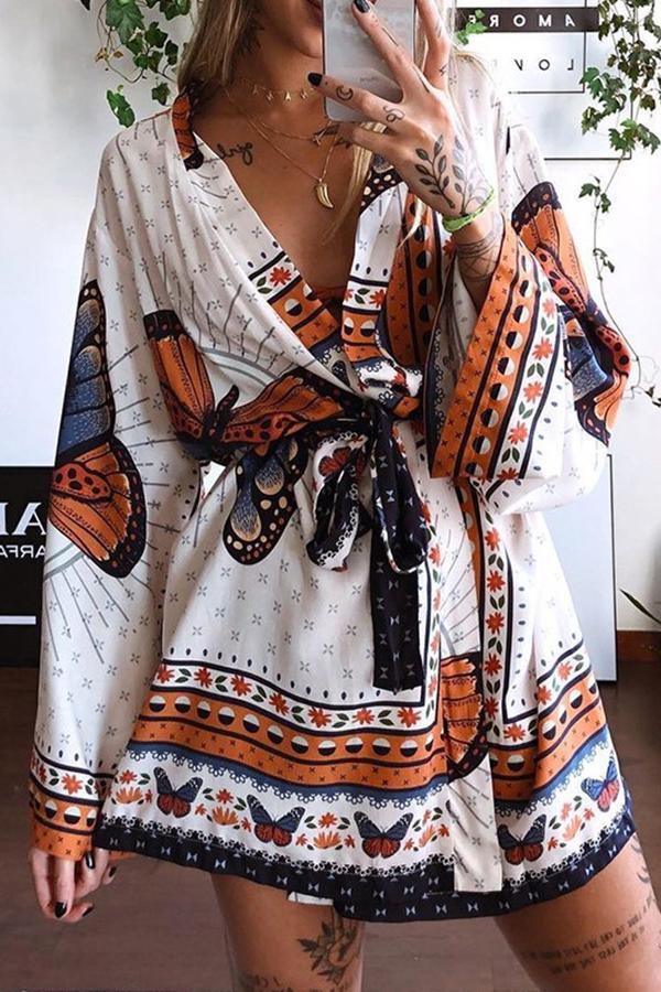 Butterfly Print Long Sleeve Dress