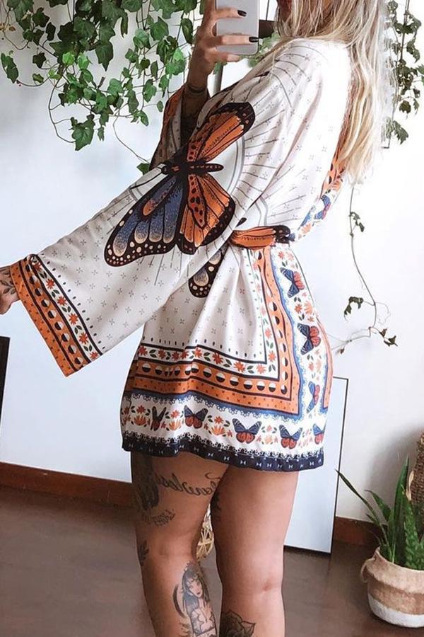 Butterfly Print Long Sleeve Dress