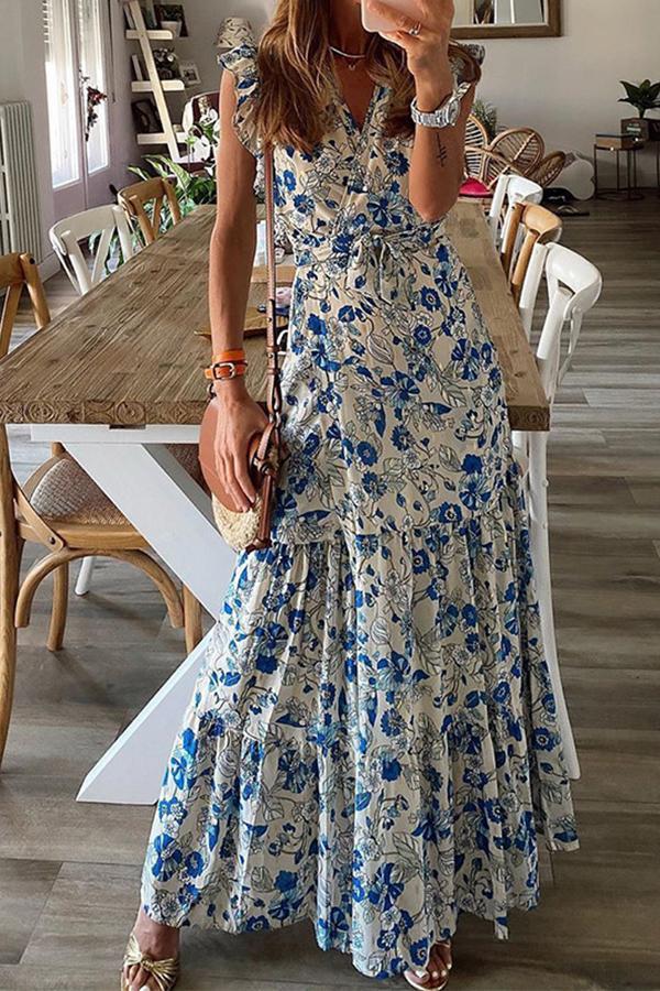 Floral Print Lace-up Dress