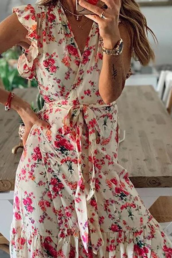 Floral Print Lace-up Dress