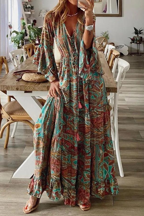 Bohemian Vintage Print Maxi Dress