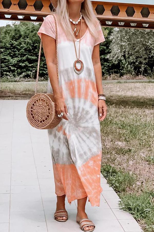 Tie-dye Loose Print Slit Maxi Dress