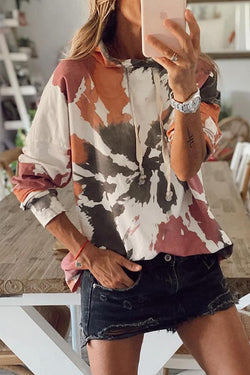 Tie-dye Printed Long-sleeved Casual Loose Hooded Sweatshirt