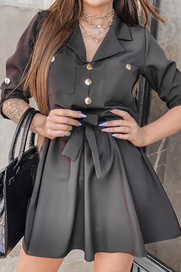 Suit Collar Solid Color Shirt Dress