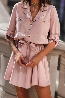 Suit Collar Solid Color Shirt Dress