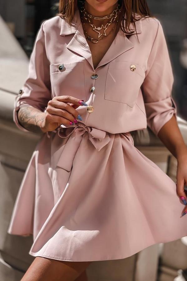 Suit Collar Solid Color Shirt Dress