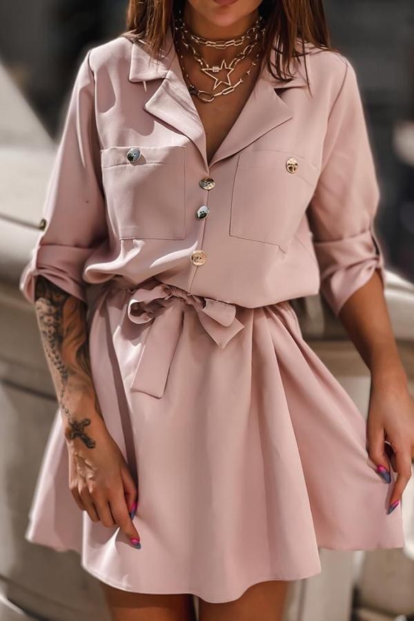 Suit Collar Solid Color Shirt Dress