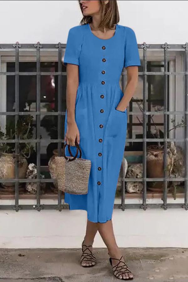 Simple Button All-match Midi Dress